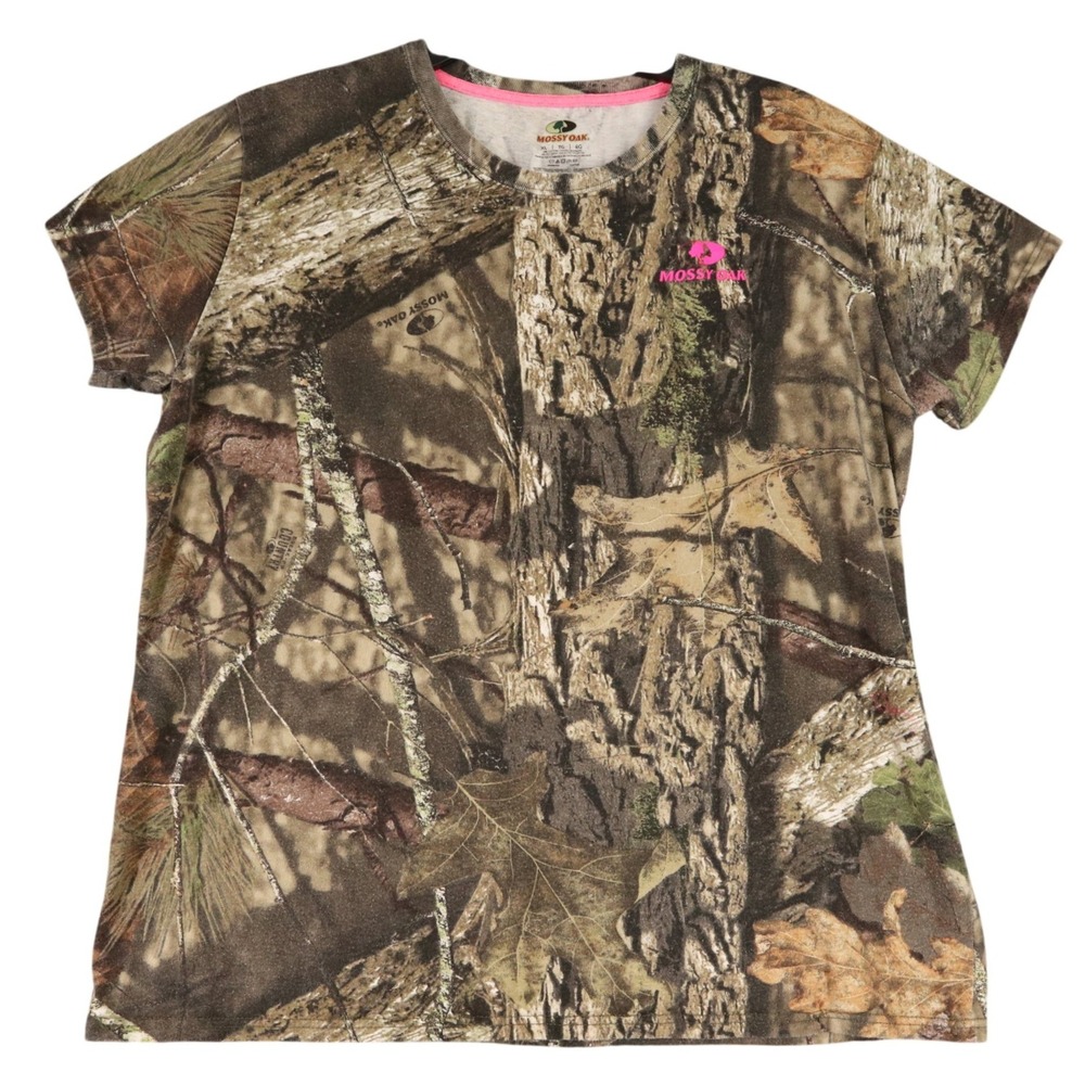 Mossy Oak T-Shirt Womens XL Camo Pink Logo Break-Up Country Outdoor Hunting Tee